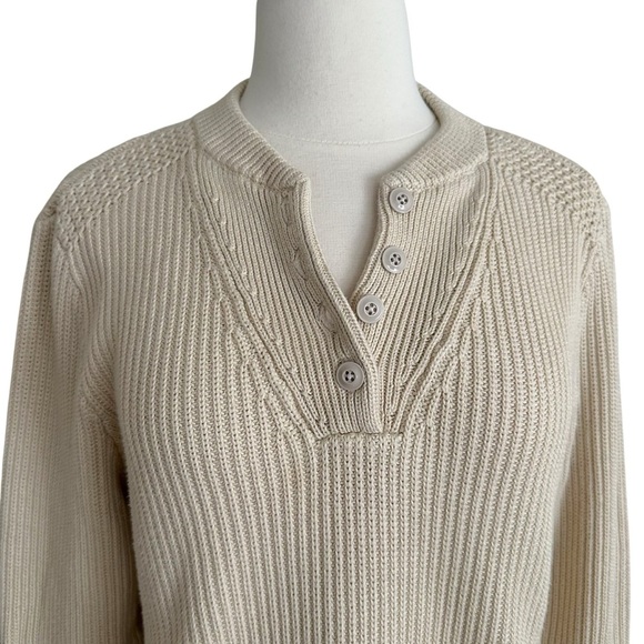 LL BEAN Signature Henley Sweater Tan Cotton Ribbed Knit Classic Preppy Coastal S - Picture 2 of 14